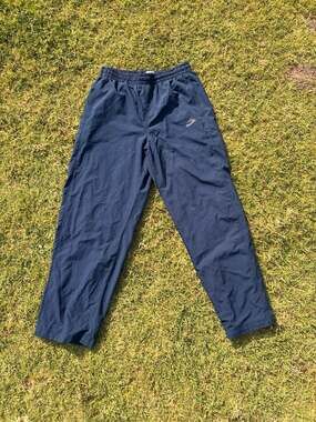 Vintage Nike Navy Blue Nylon Windbreaker Track Pants with Ankle Zips